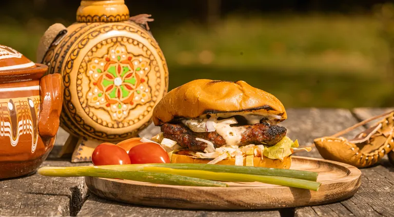 BBQ Playground sandwiches styled with traditional Balkan pottery