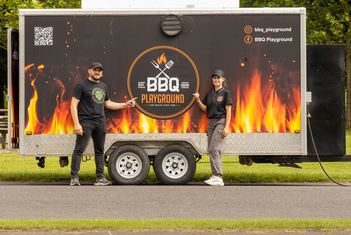 BBQ Playground mobile trailer ready to cater an outdoor event
